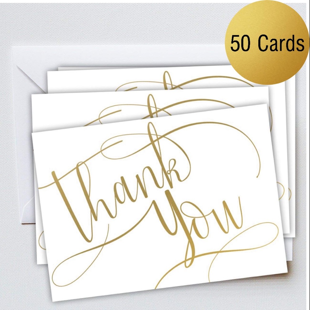 50 Thank You Cards Gold Foil with Envelopes